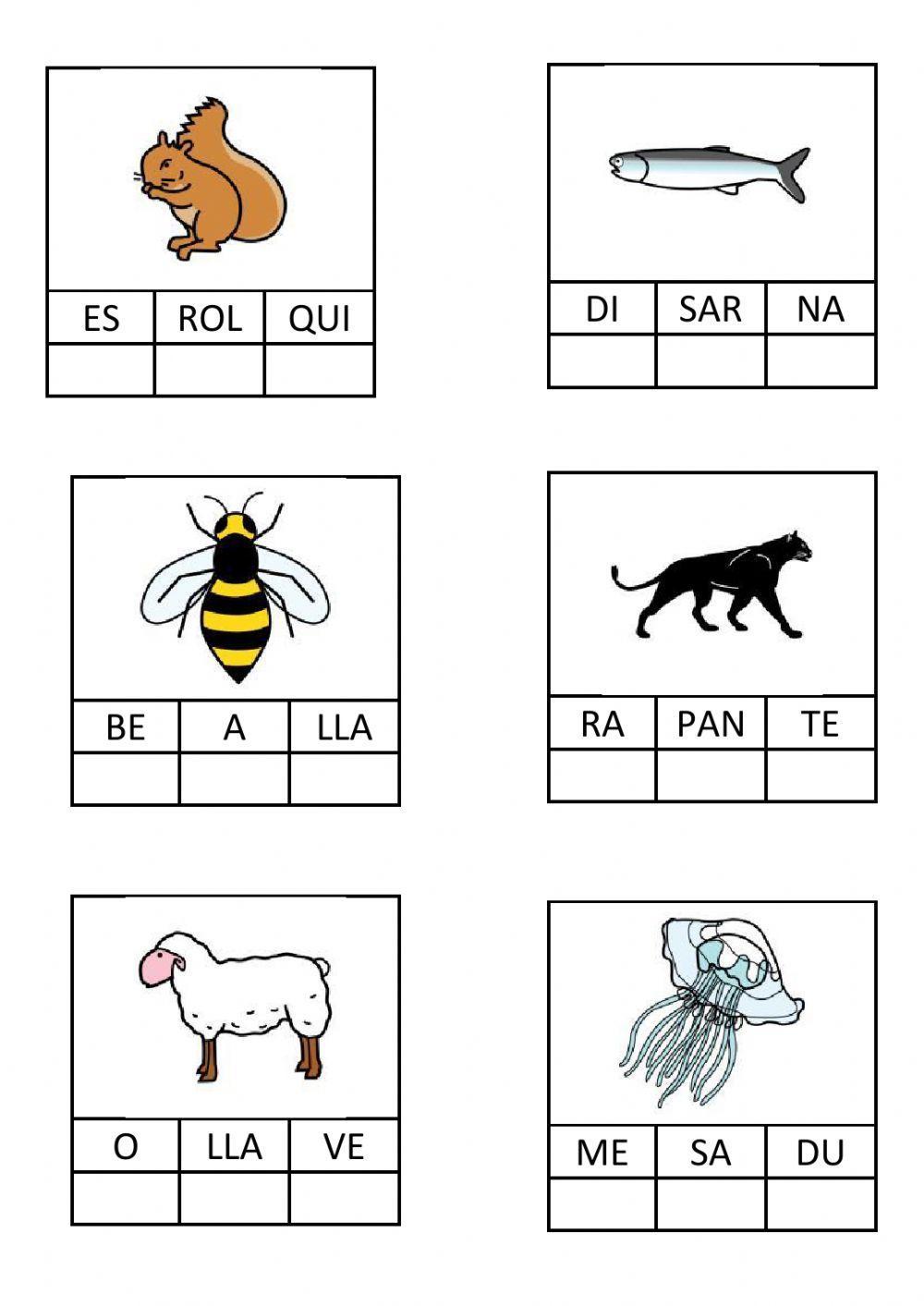 Ordenar síl·labes-animals