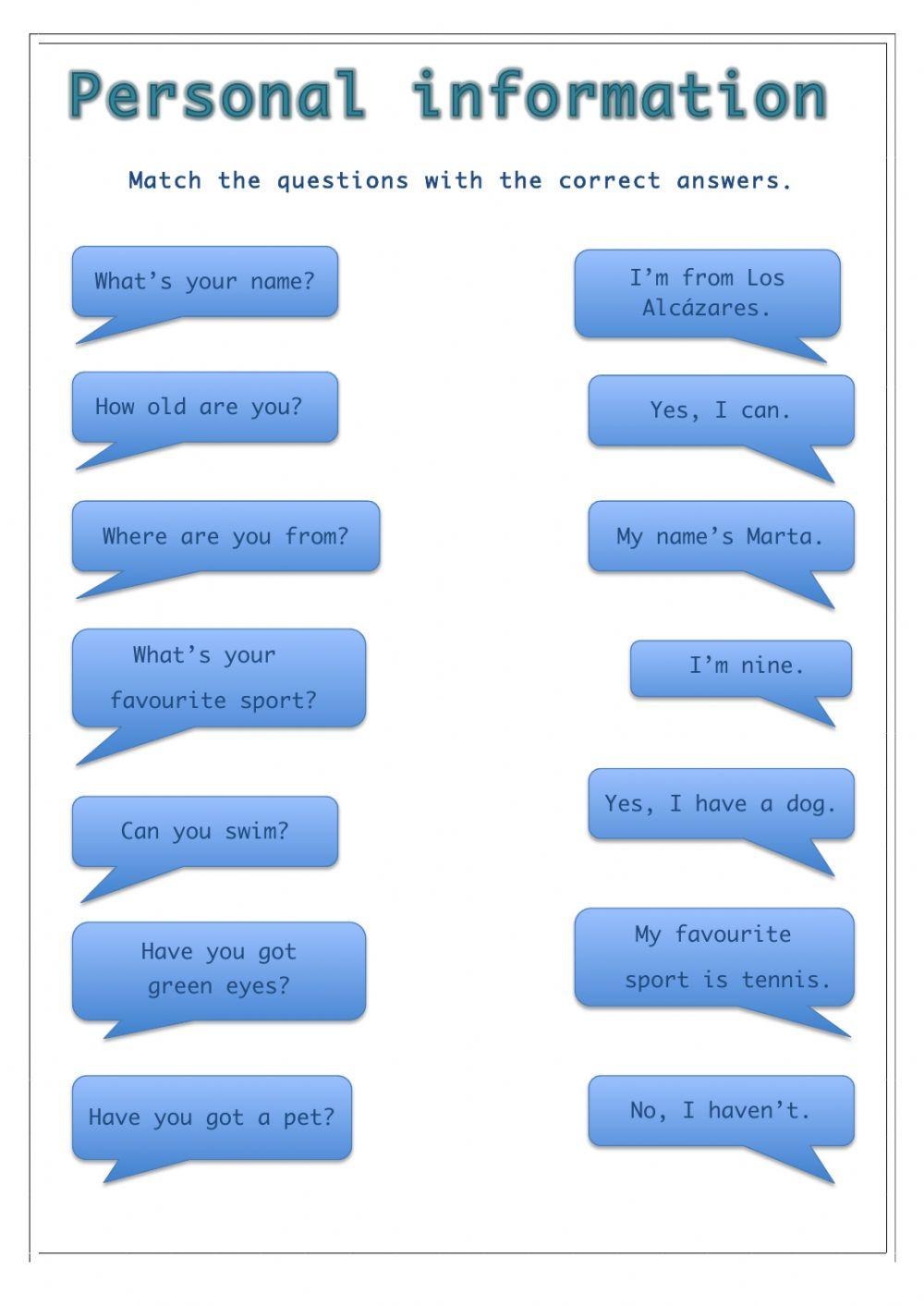 193846 | Personal information. Match question and answer