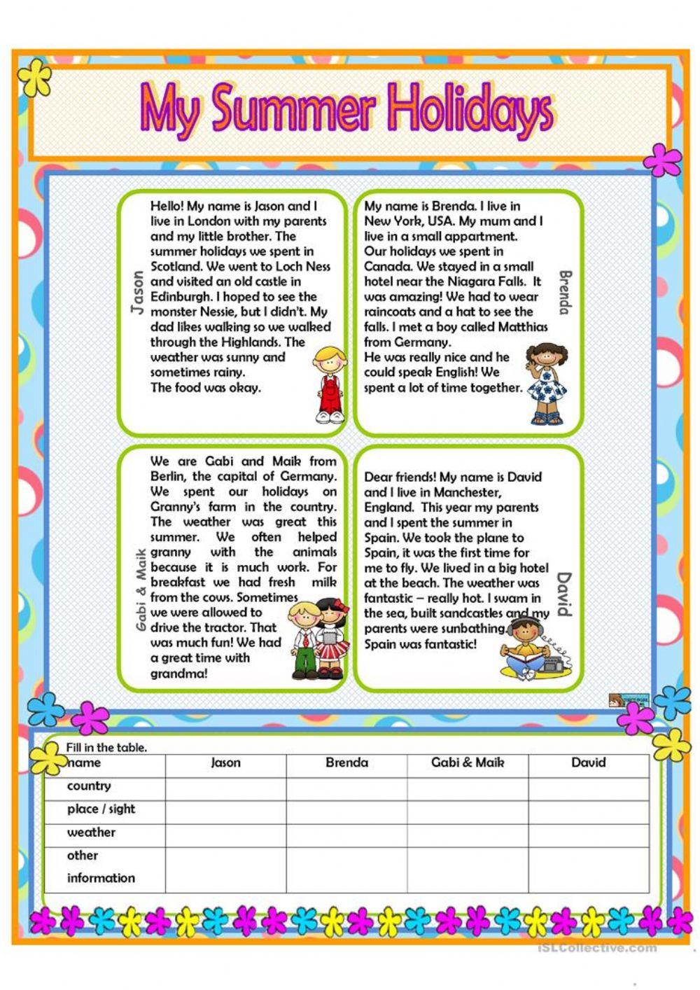 Summer holidays online exercise for live worksheets