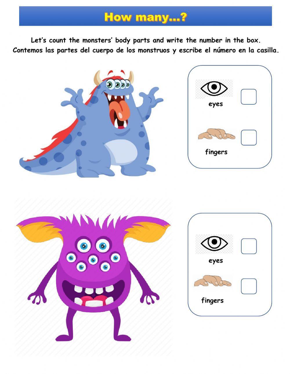 Kinder Monsters' body parts counting