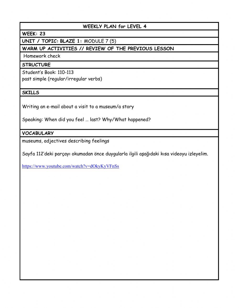 Level 4 Week 23 Weekly Plan