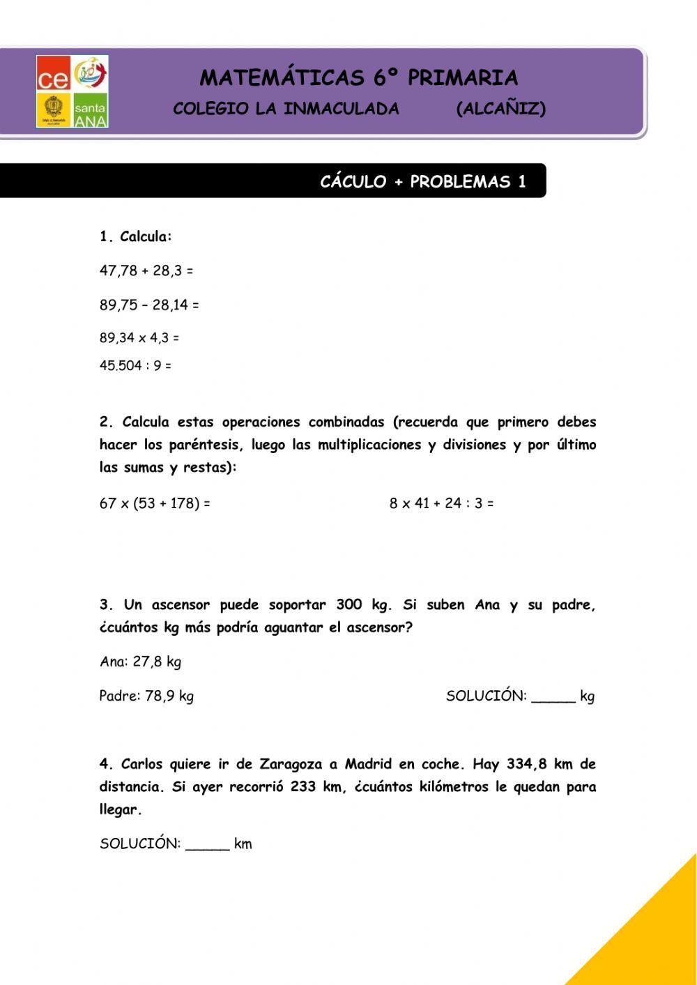 Cálculo+problemas decimales