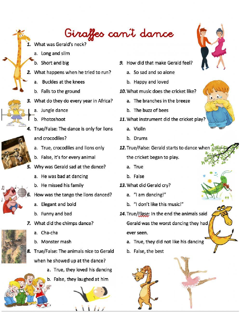Giraffes can't dance multiple choice
