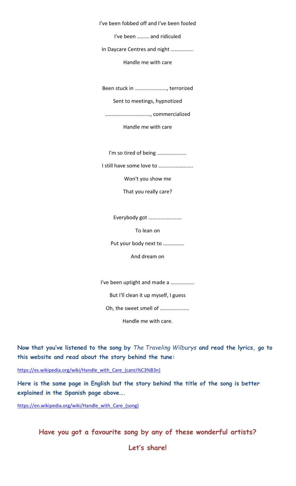 A song: Handle with Care