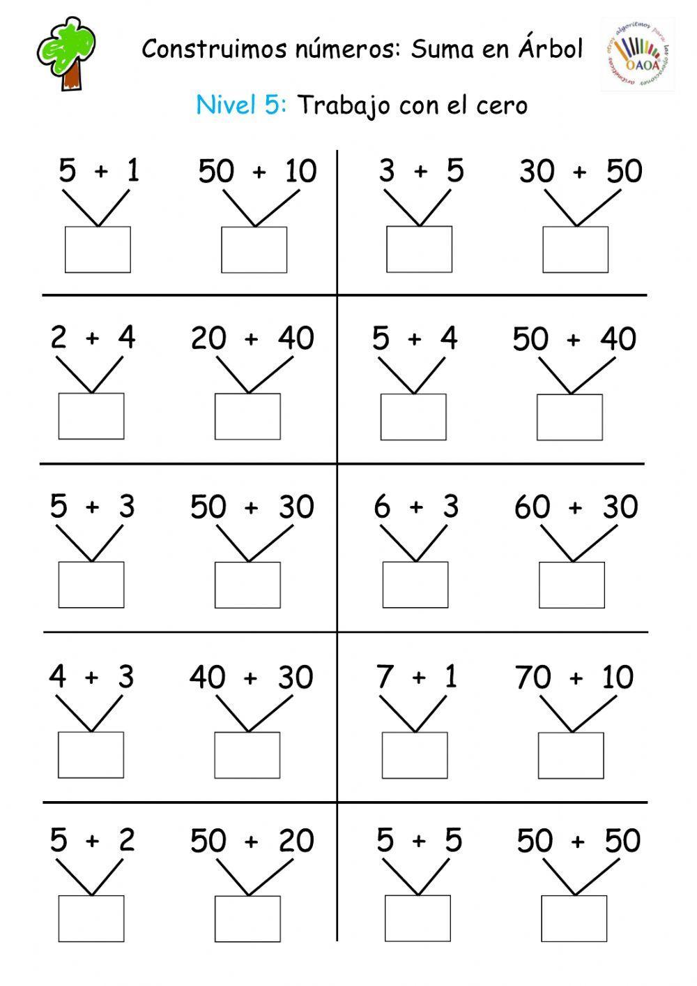 Trabajamos con el cero hasta 50+50 Nivel 5 OAOA