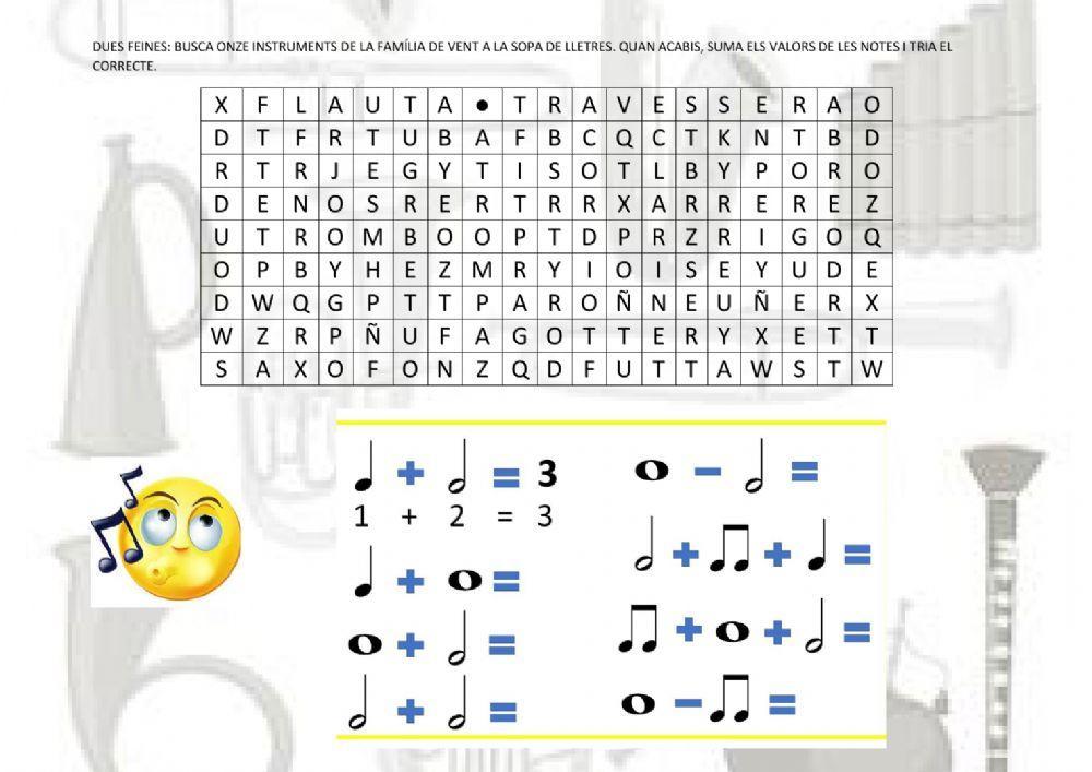 QUART. sopa de lletres + sumes valors