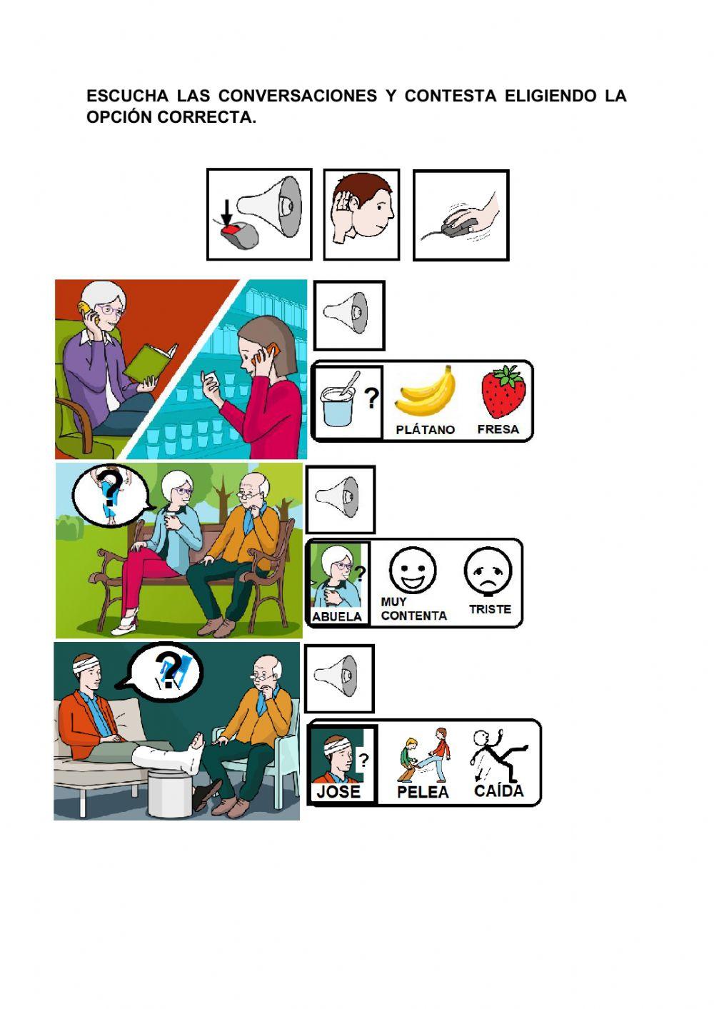 Escucha la conversación y contesta con apoyo visual.