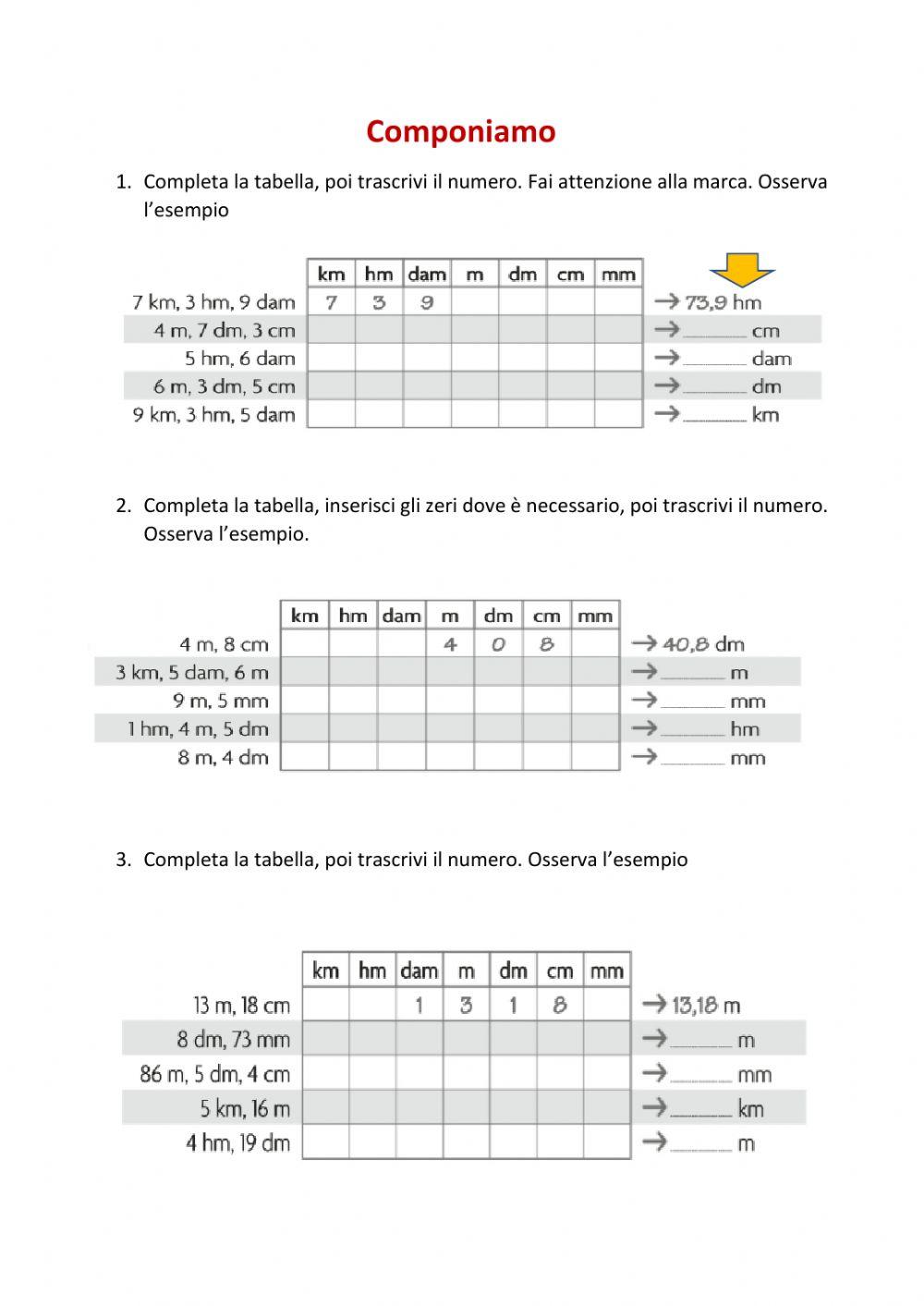 Composizione misure di lunghezza