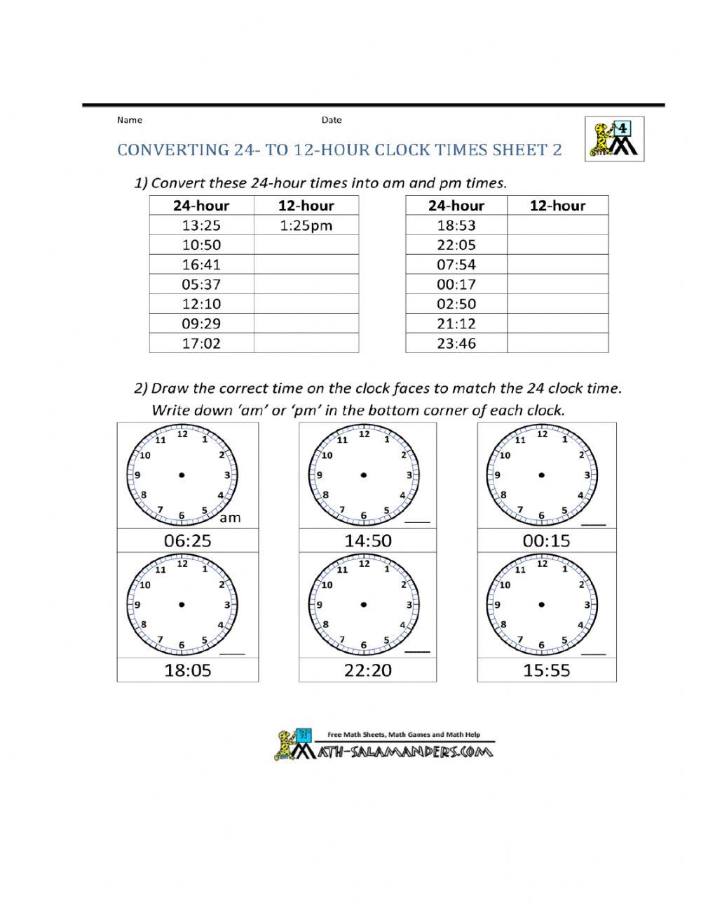 24 hour to 12 h… | Free Interactive Worksheets | 5668115