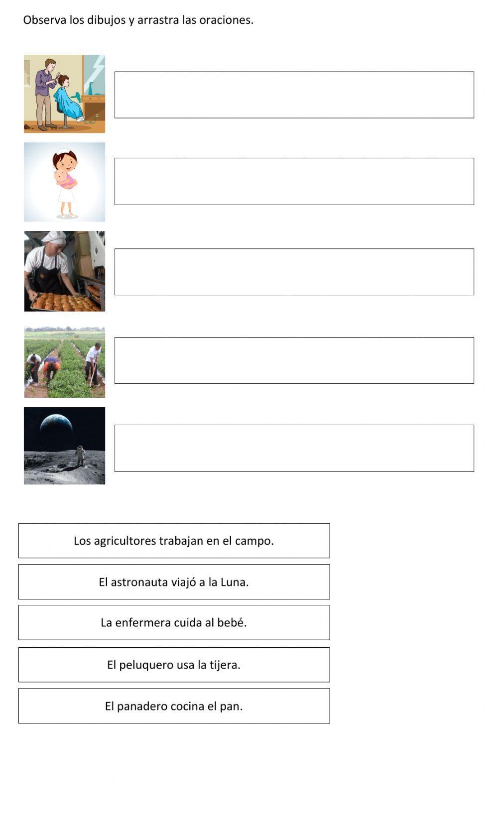 Observa el dibujo. Arrastra la oración