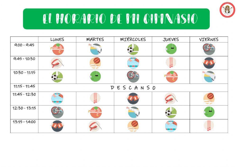 El horario de mi gimnasio