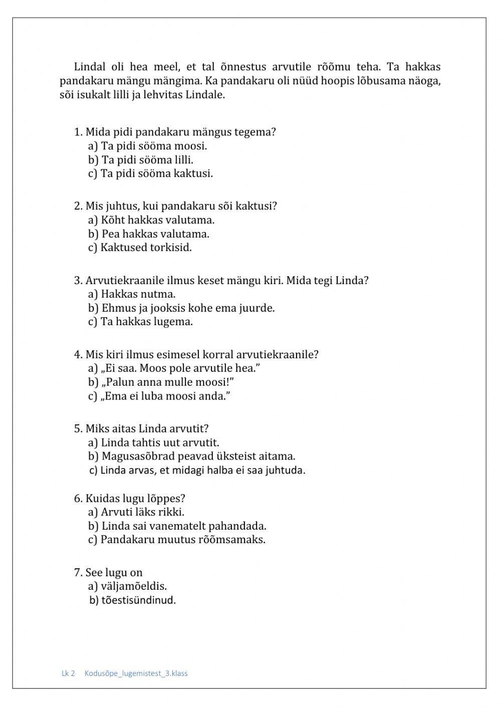 Lugemistest -Maias arvuti-