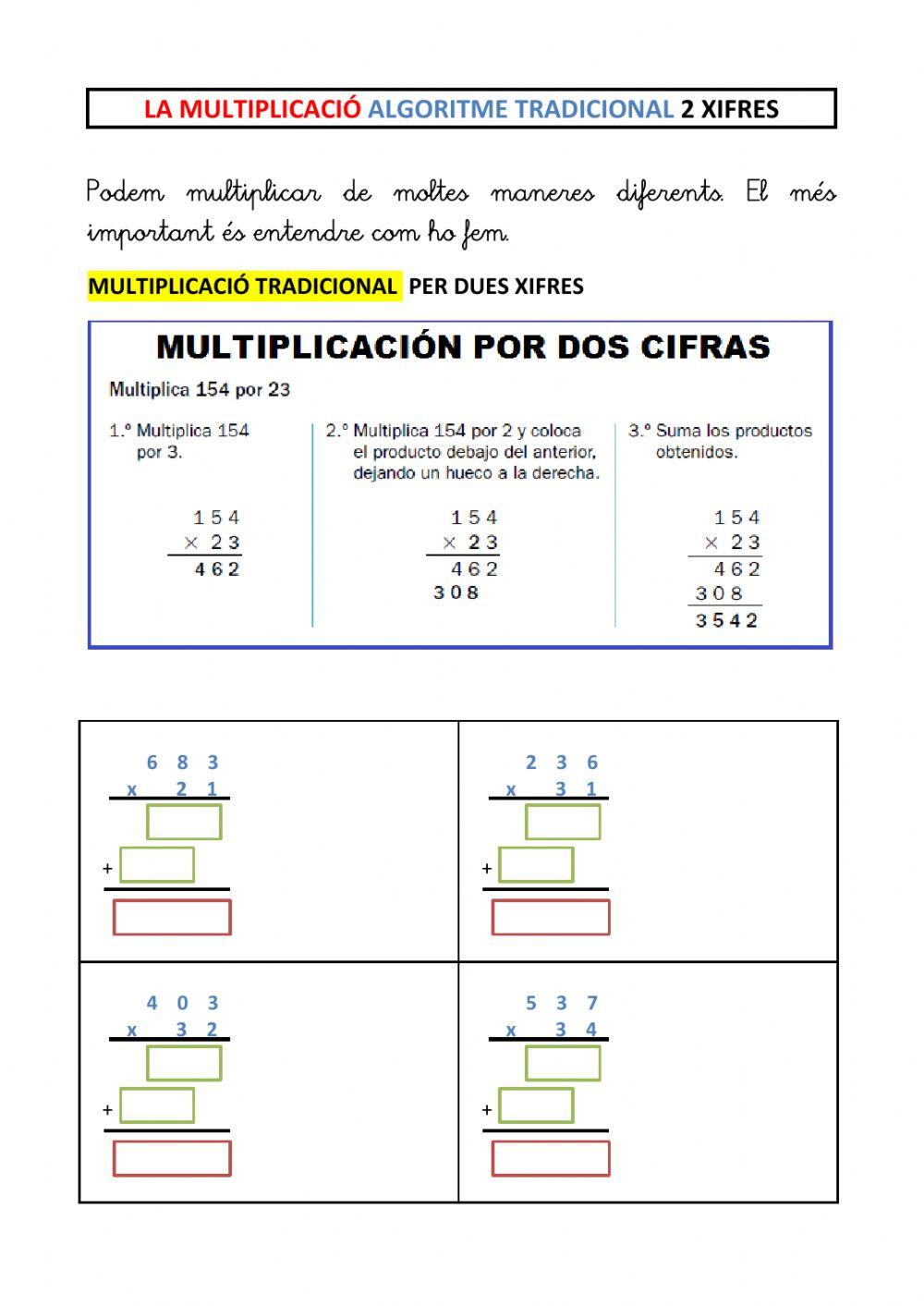 Multiplicacions tradicional 2 xifrES
