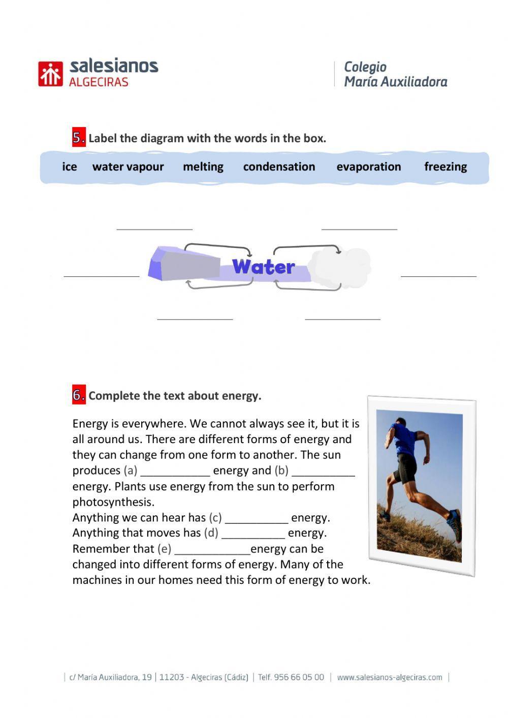 State of water, energy and mixtures