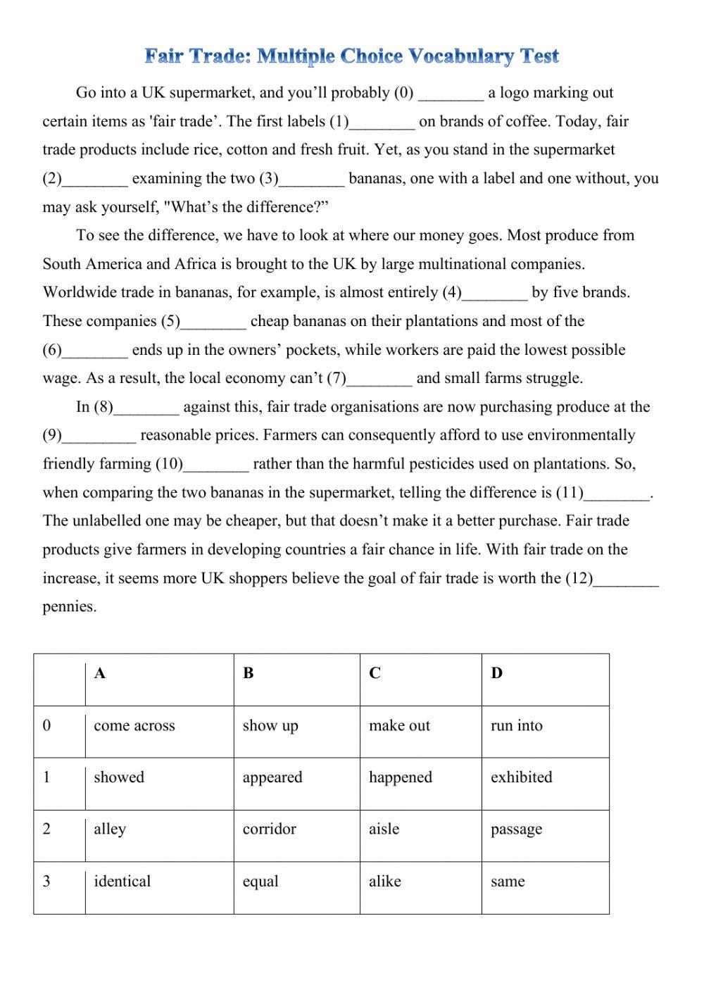 Multiple Choice Vocabulary Test