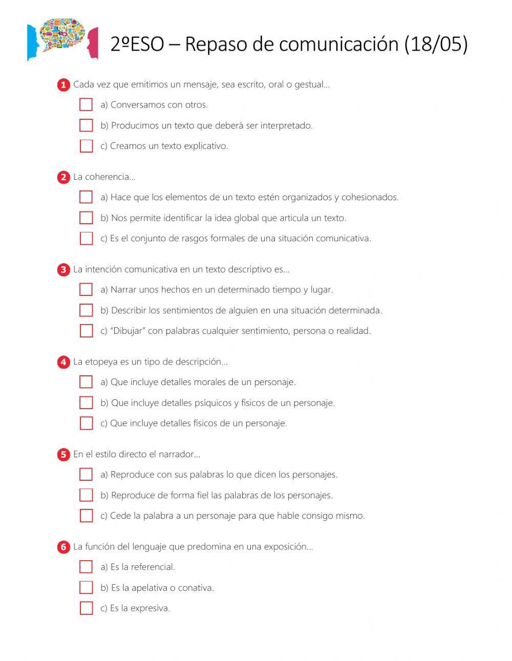 Cuestionario sobre los tipos de texto 2º