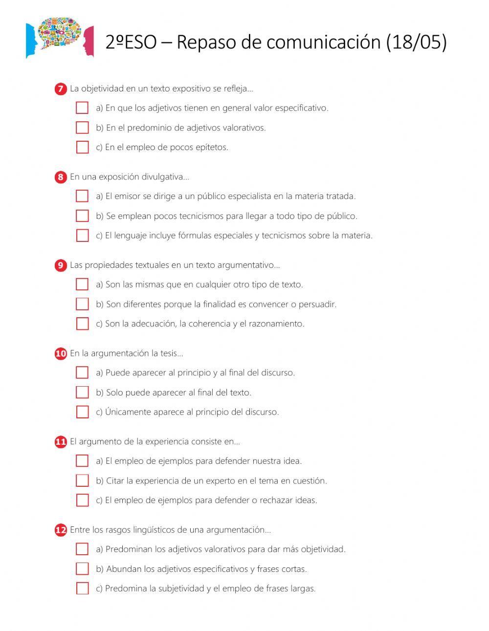 Cuestionario sobre los tipos de texto 2º