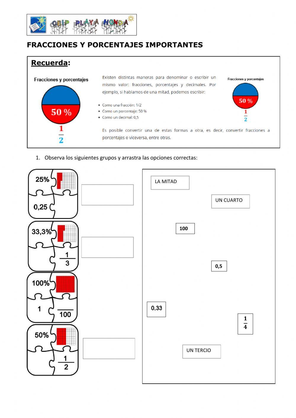 Fracciones y porcentajes