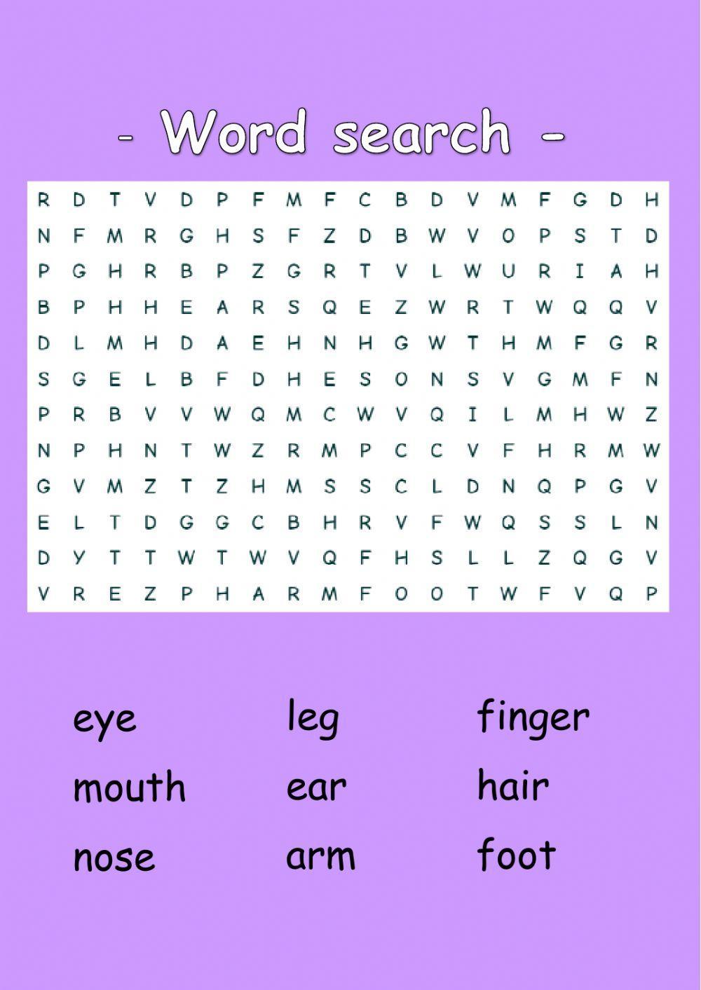 Parts of body - Wordsearch