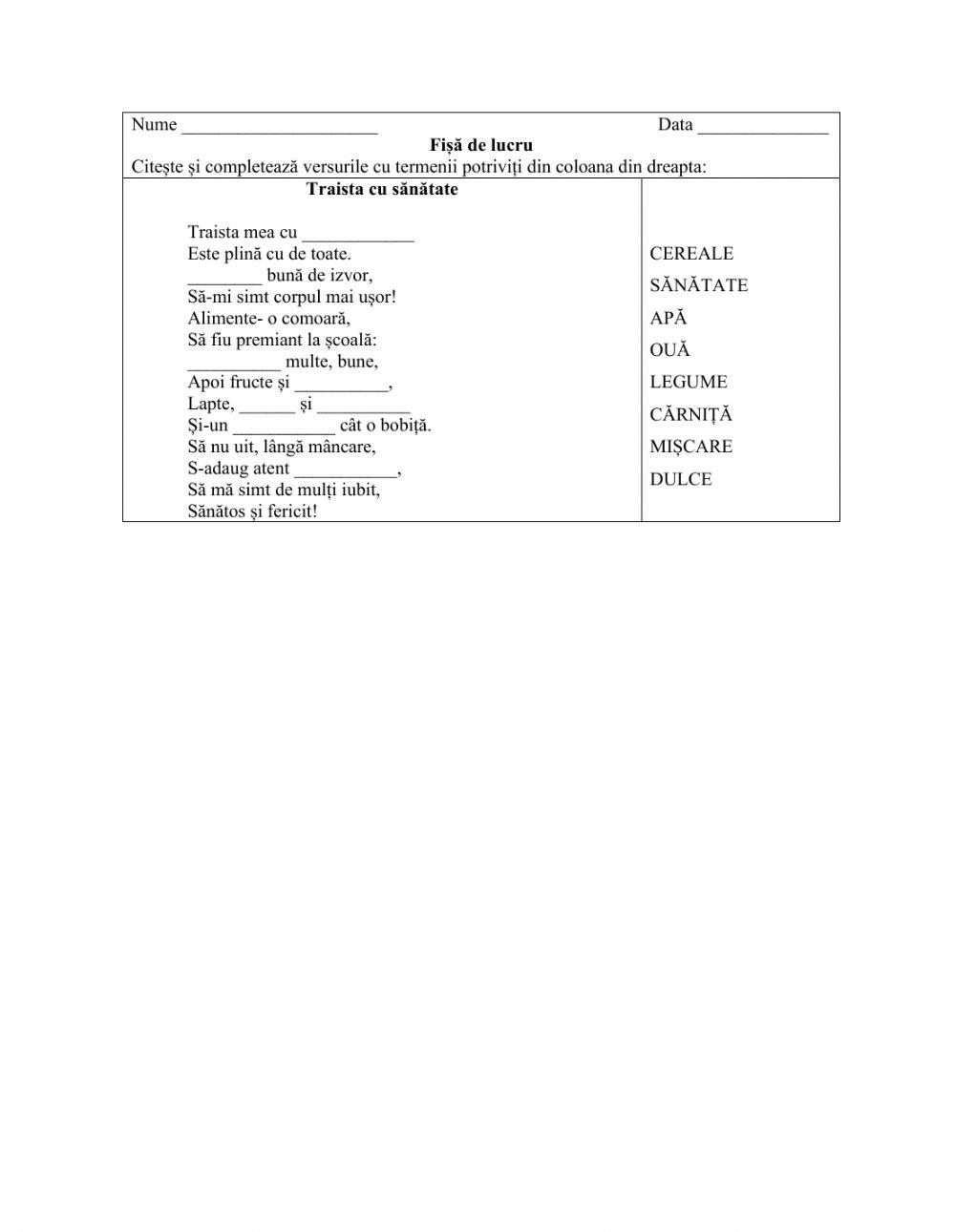 Traista cu sanatate- optional clasa a II- a, prof. Ofelia Lungu