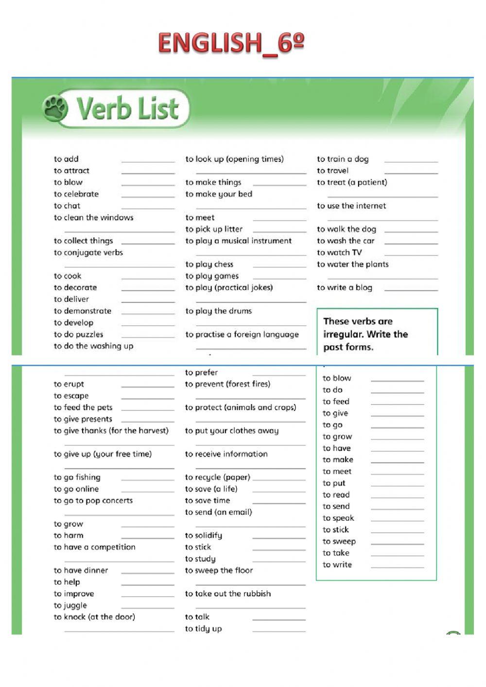 English Verbs List-6º-E.P.