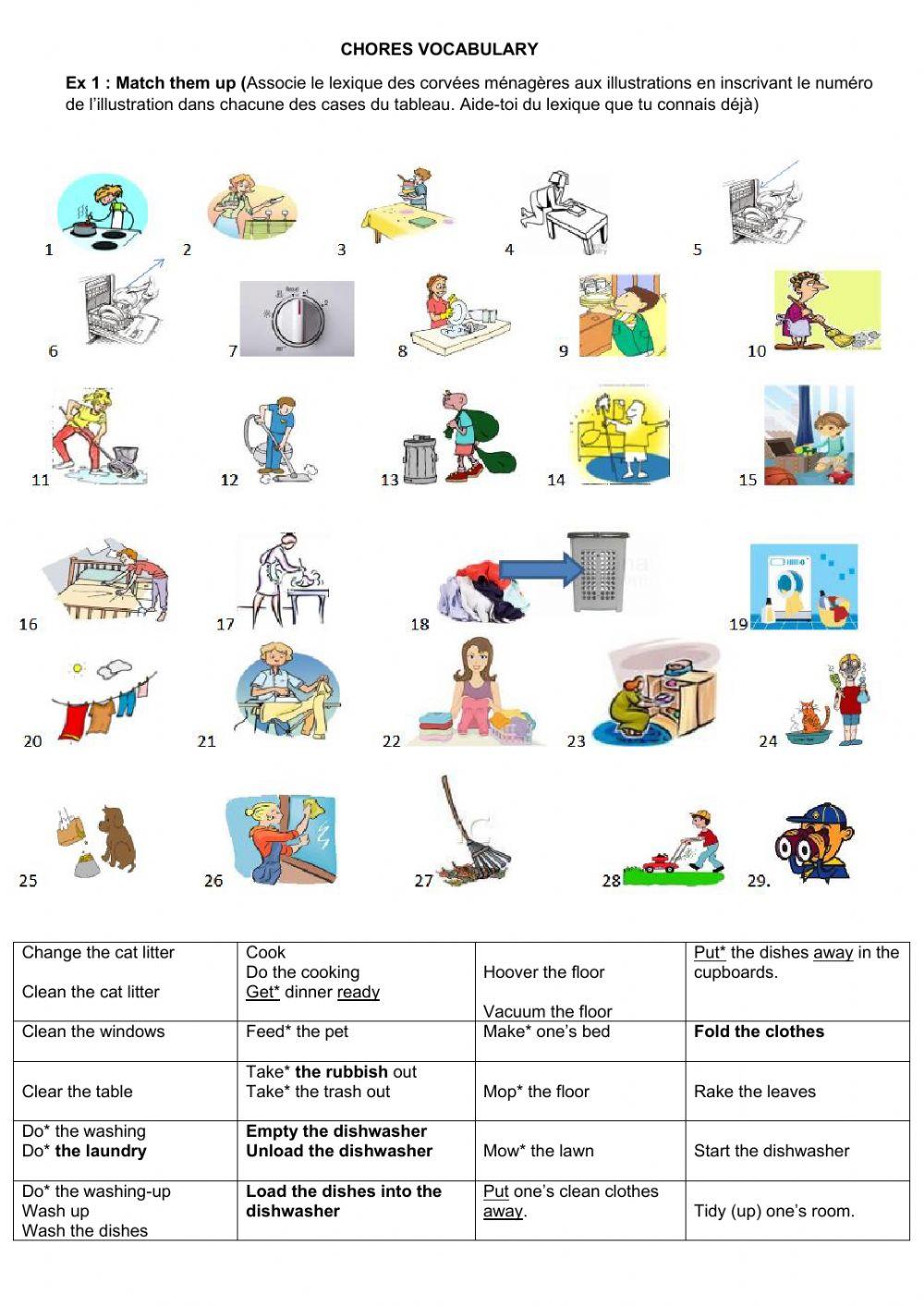 Chores vocabulary