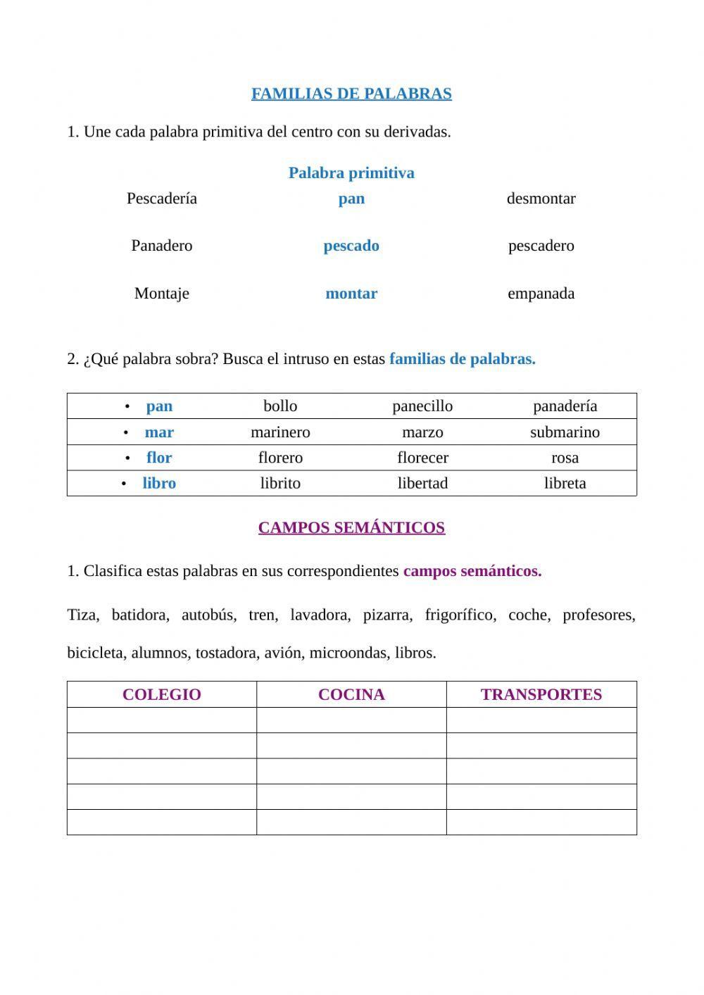 Familia de palabras y campo semántico