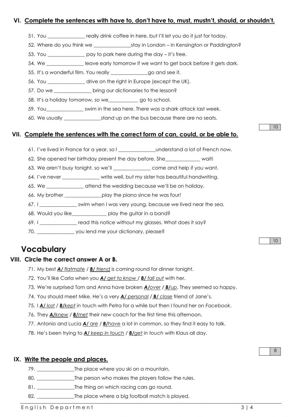 Grade 6 English File Grammar Test