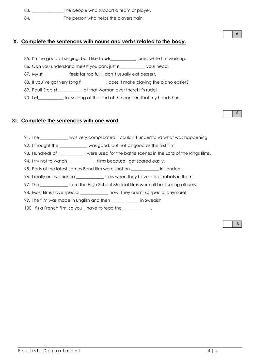 Grade 6 English File Grammar Test