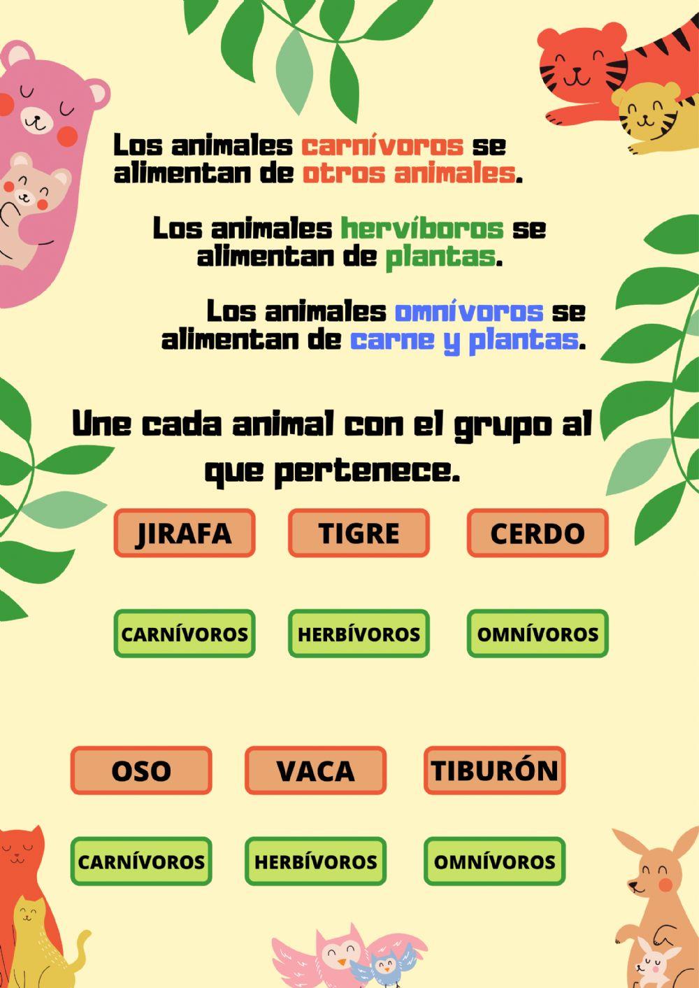 Los animales vertebrados y su alimentación