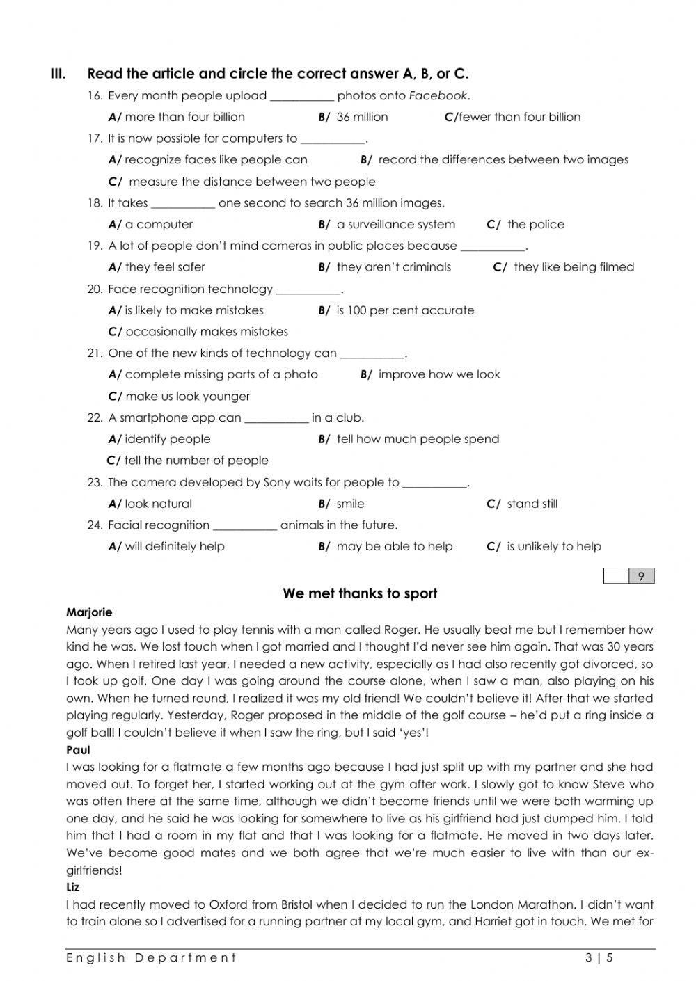 Grade6 English File Reading Test