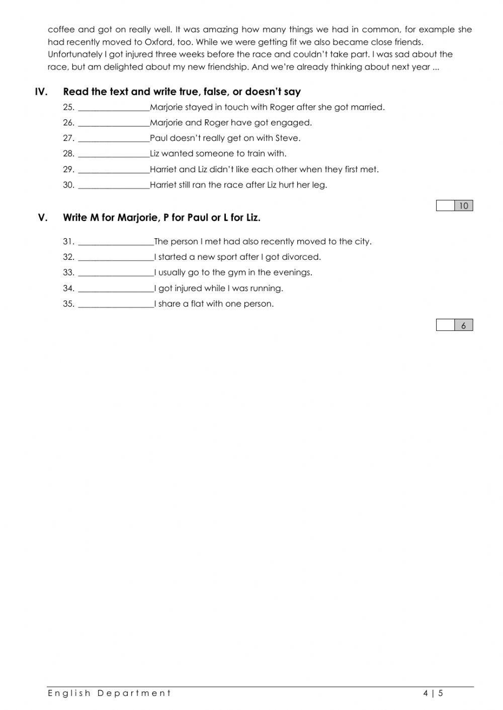 Grade6 English File Reading Test