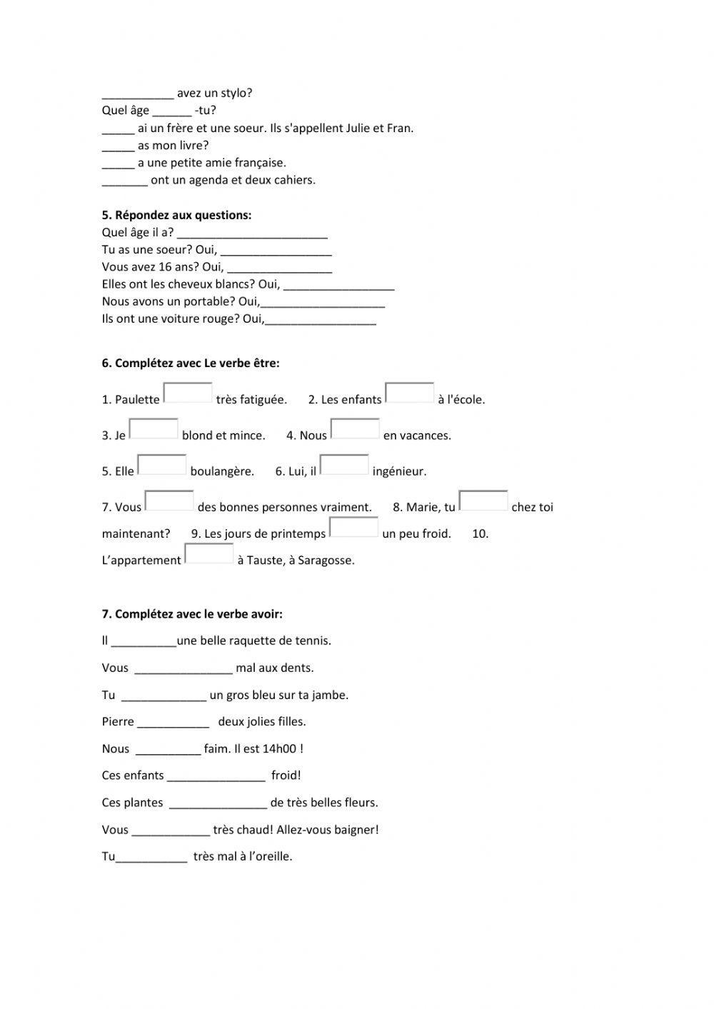 Verbe être et avoir au présent indicatif