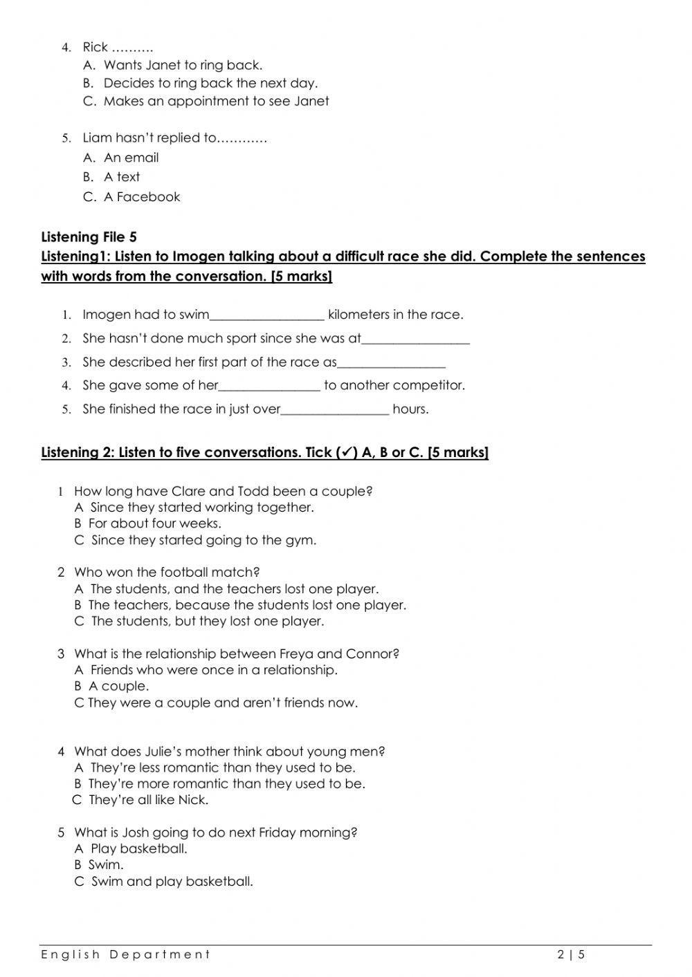 Grade6 English File Listening Test