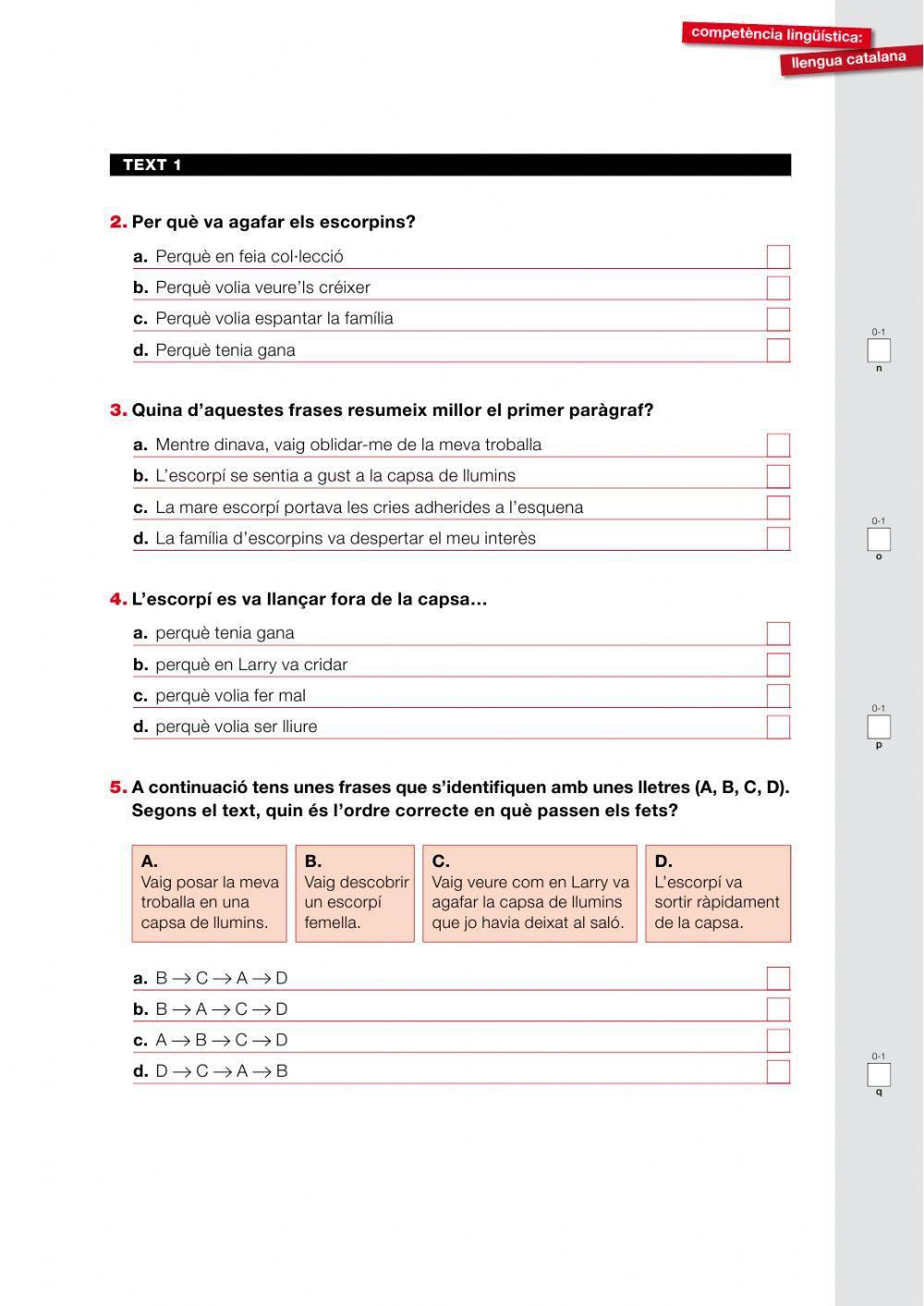Comprensió lectora: escorpí