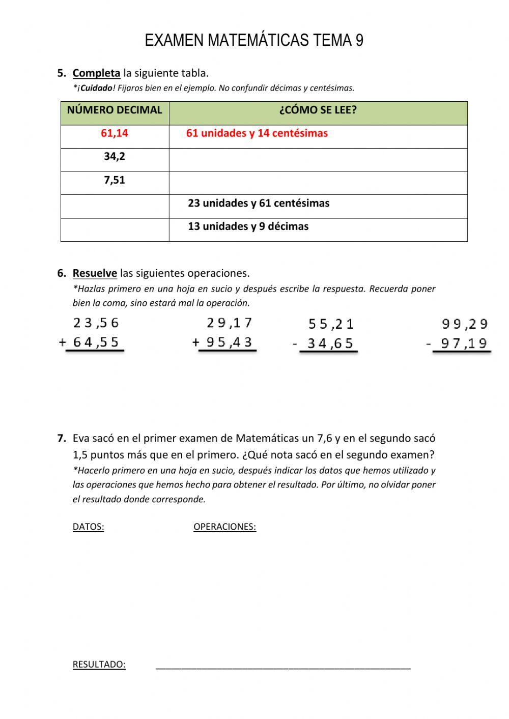 Examen Matemáticas Tema 9