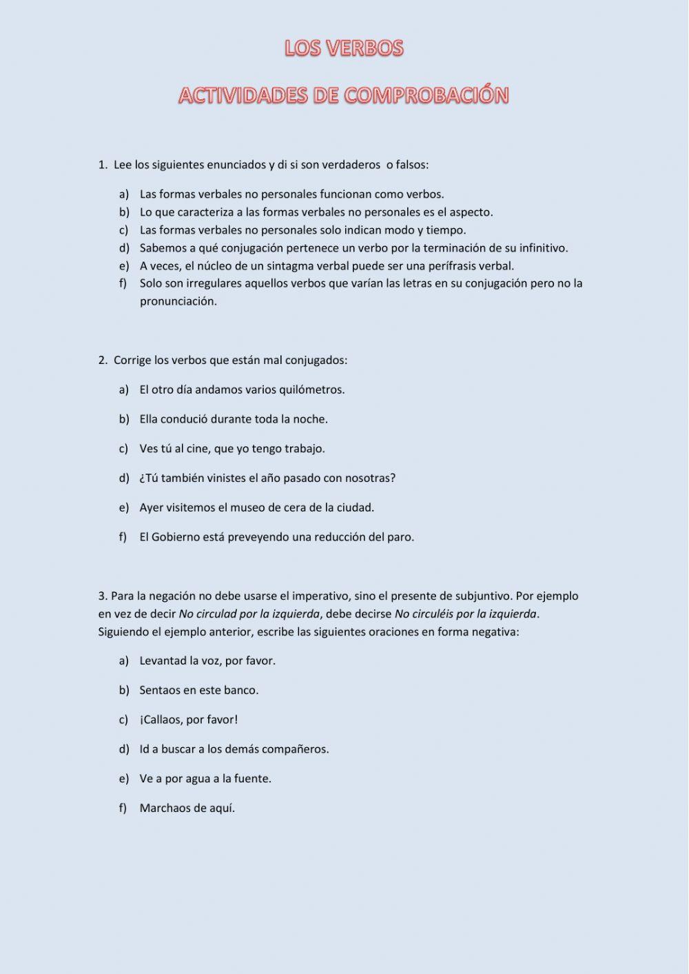 Verbos-Actividades de comprobación