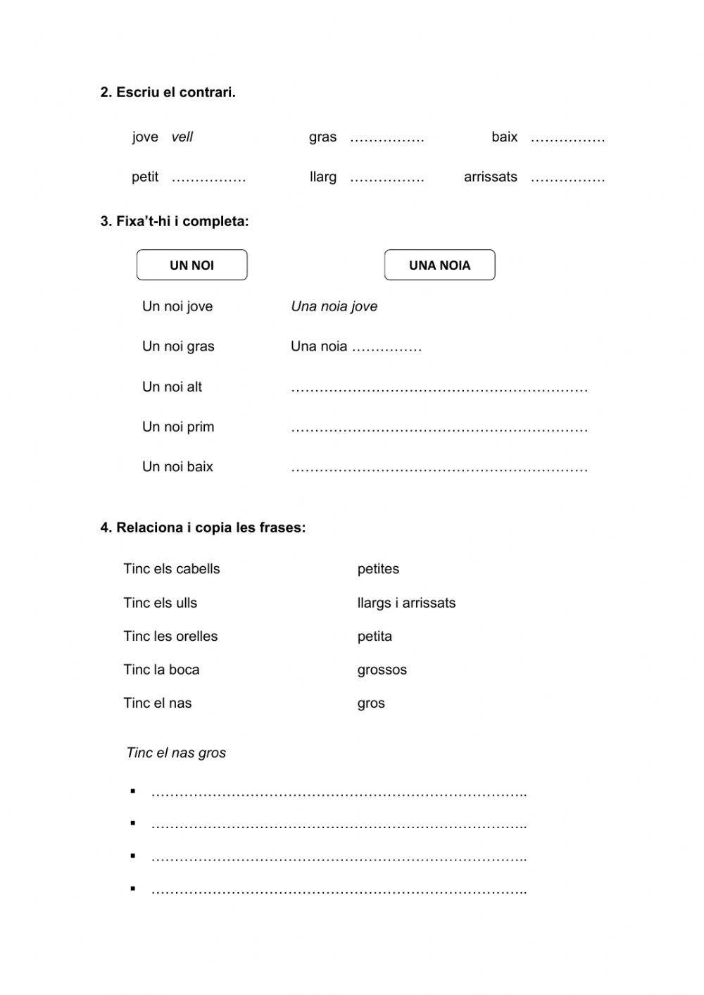 Adjectius parts del cos