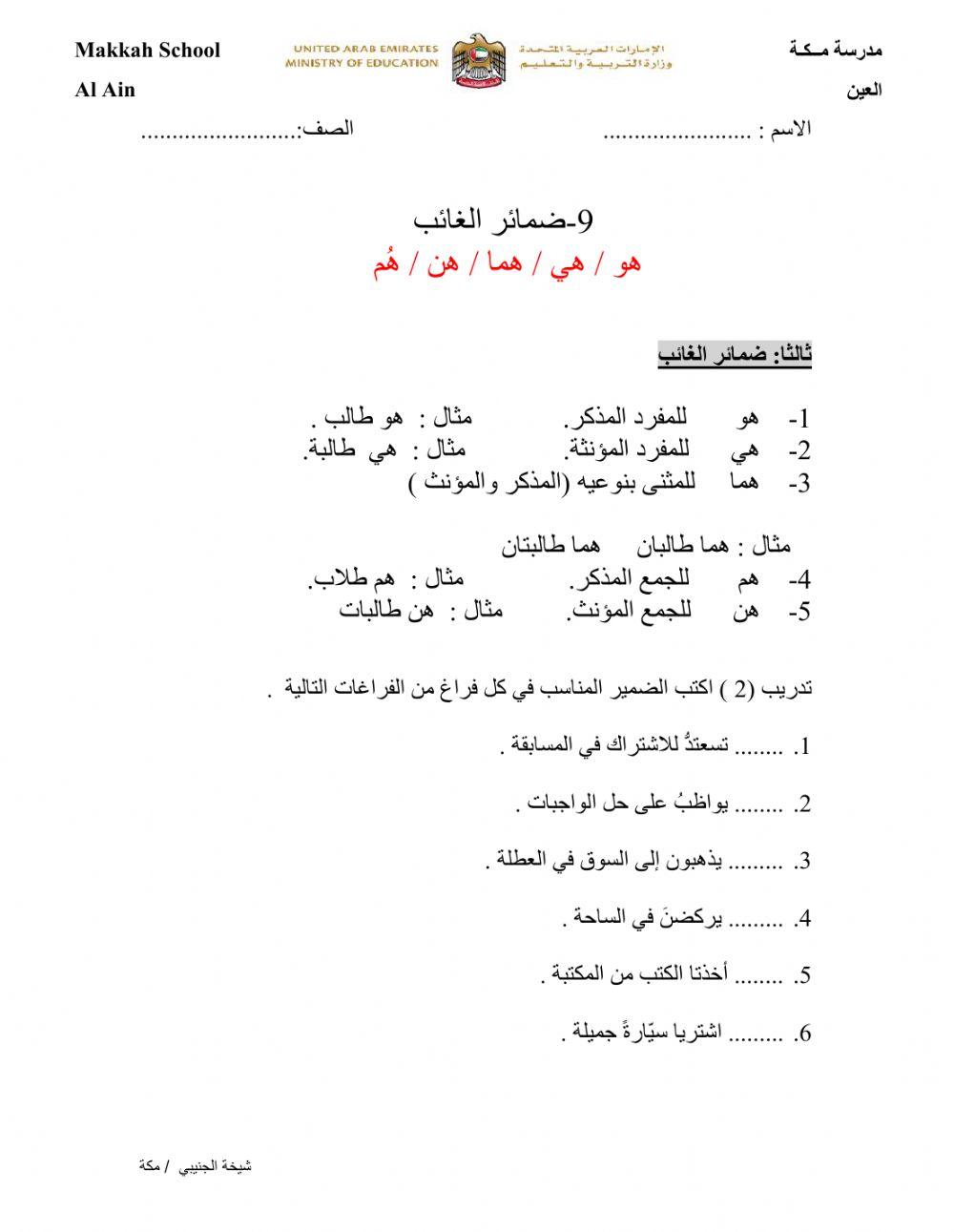 ضمائر الغائب