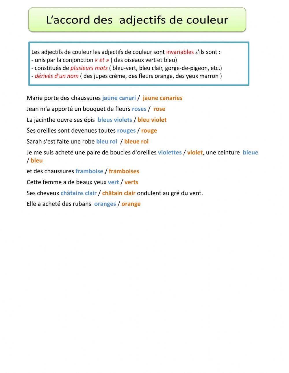 Adjectifs de couleur