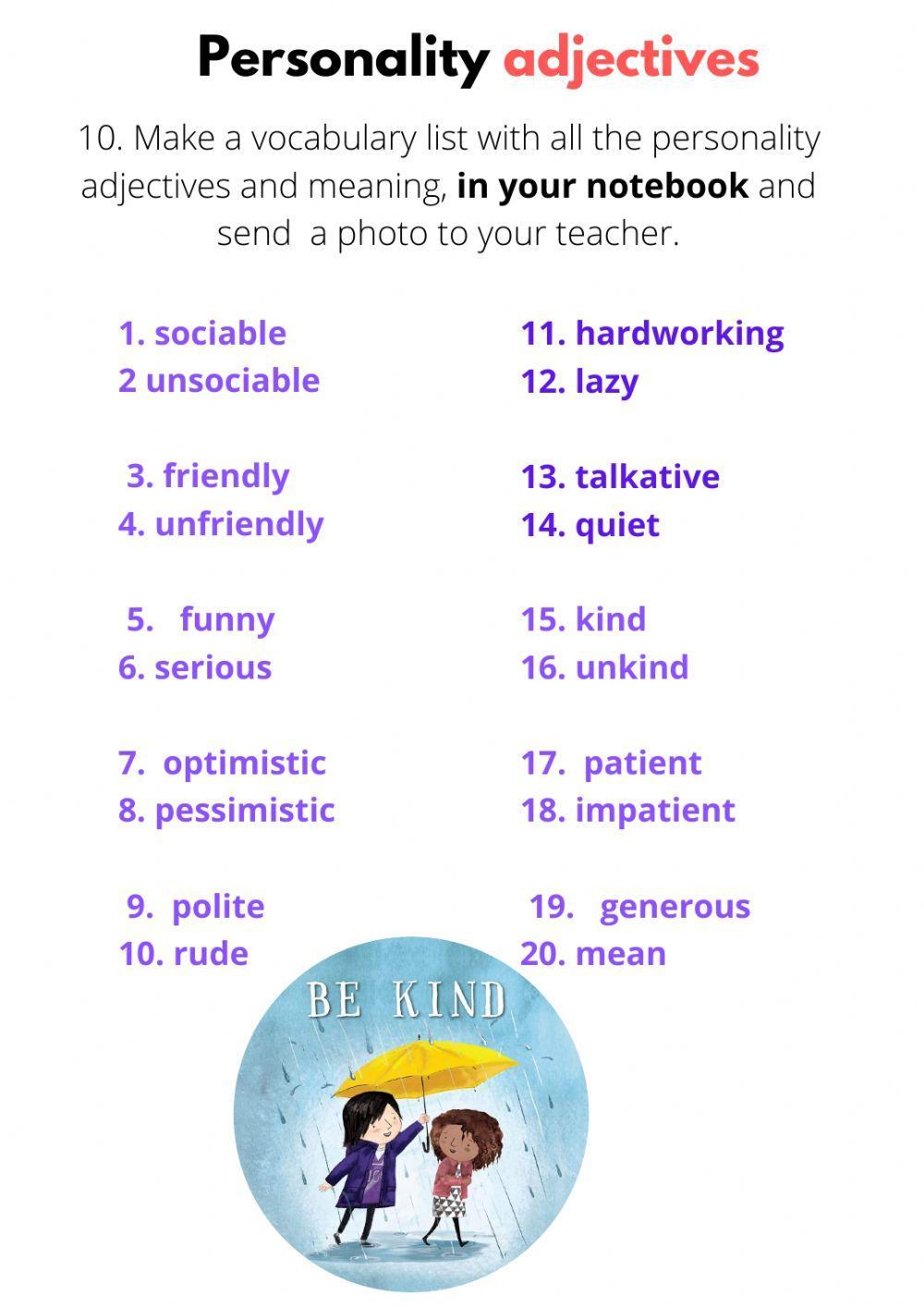 Pesonality adjectives Pesonality adjectives