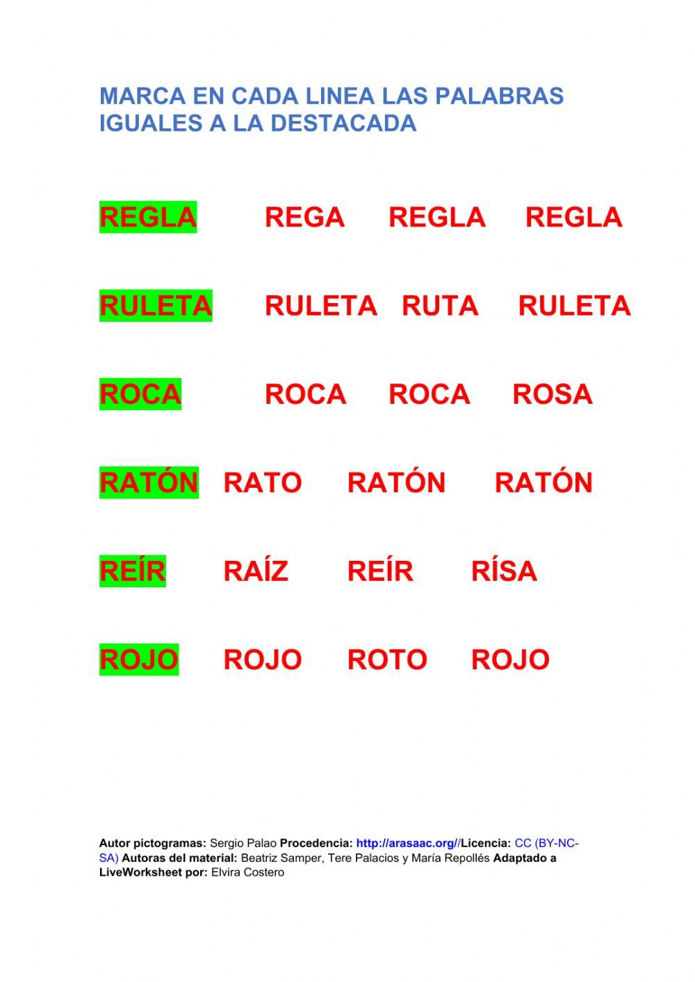 Discriminación visual de palabras con r - 6