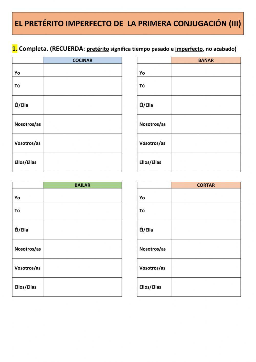 Pret. imperfecto 1ª cantar