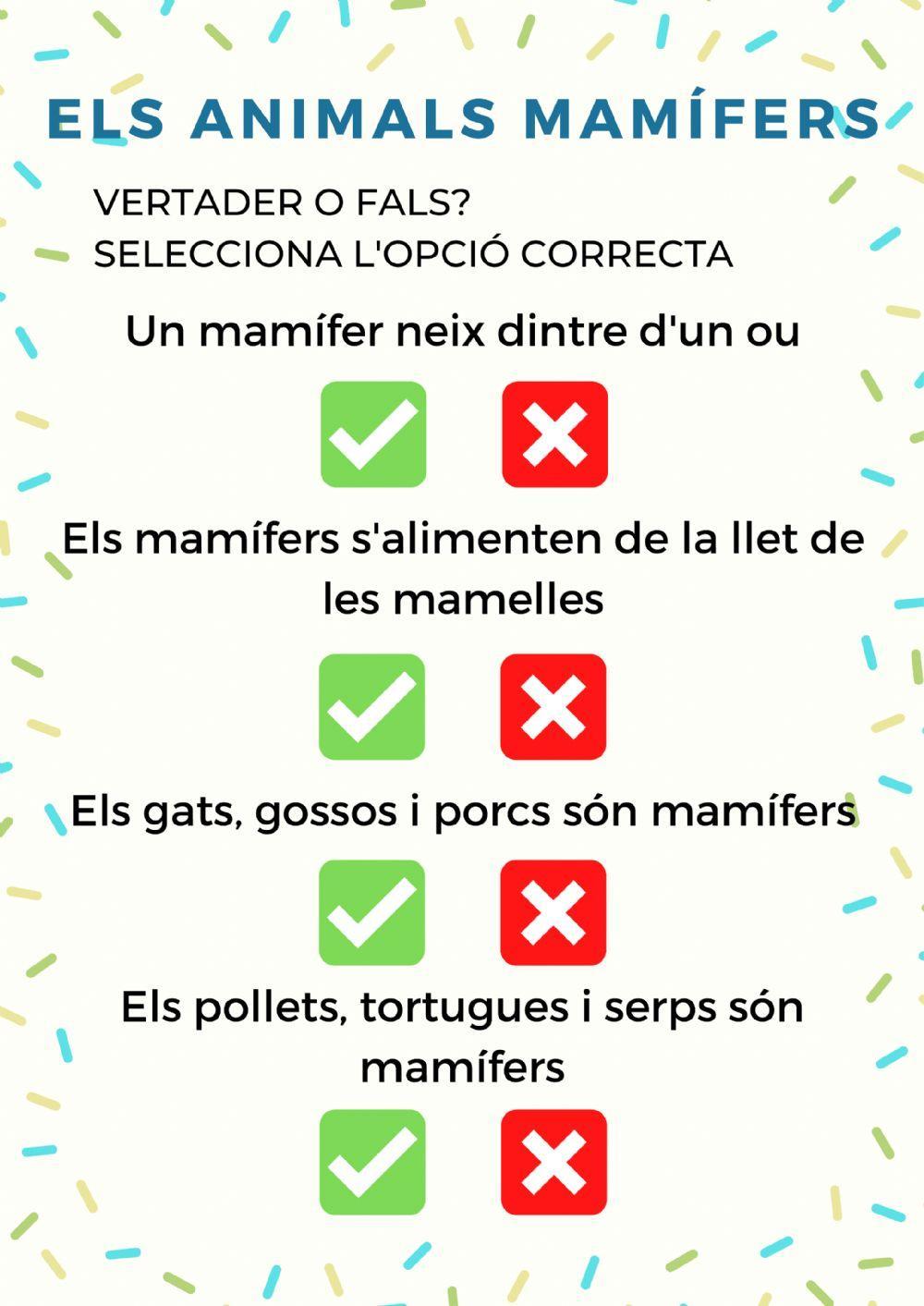 Els mamífers: vertader o fals?