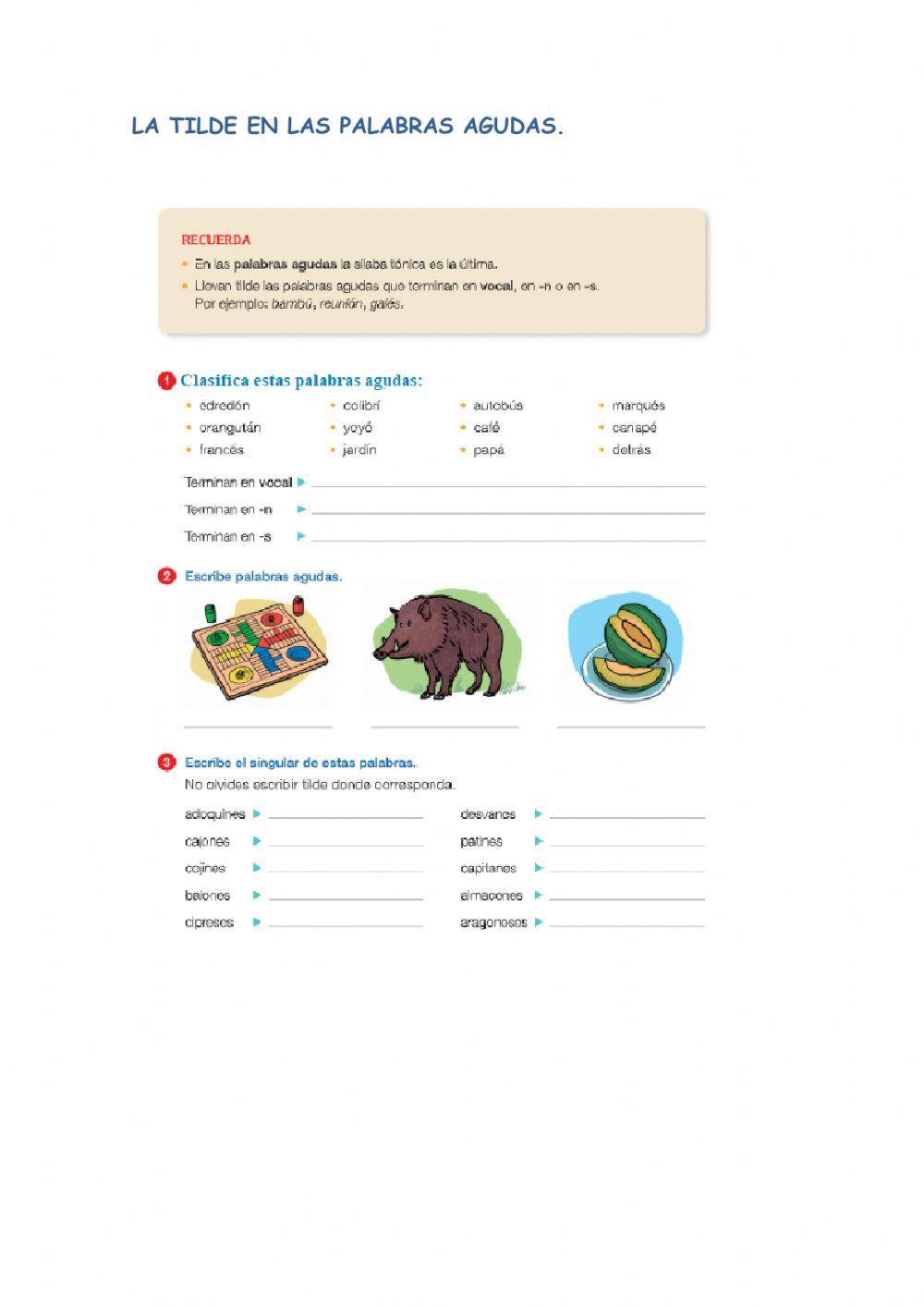 La tilde en palabras agudas