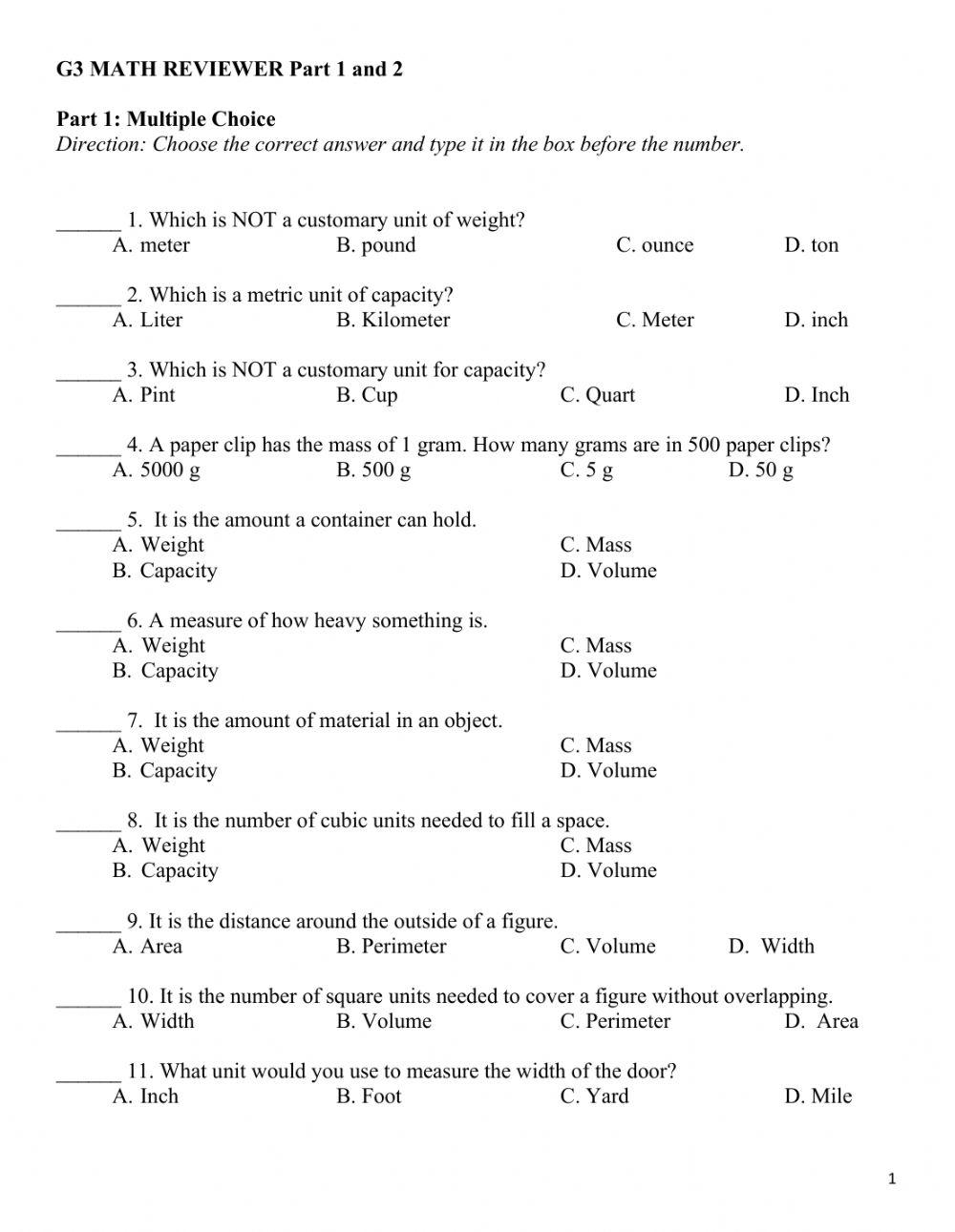 Math Reviewer Part 1 and 2