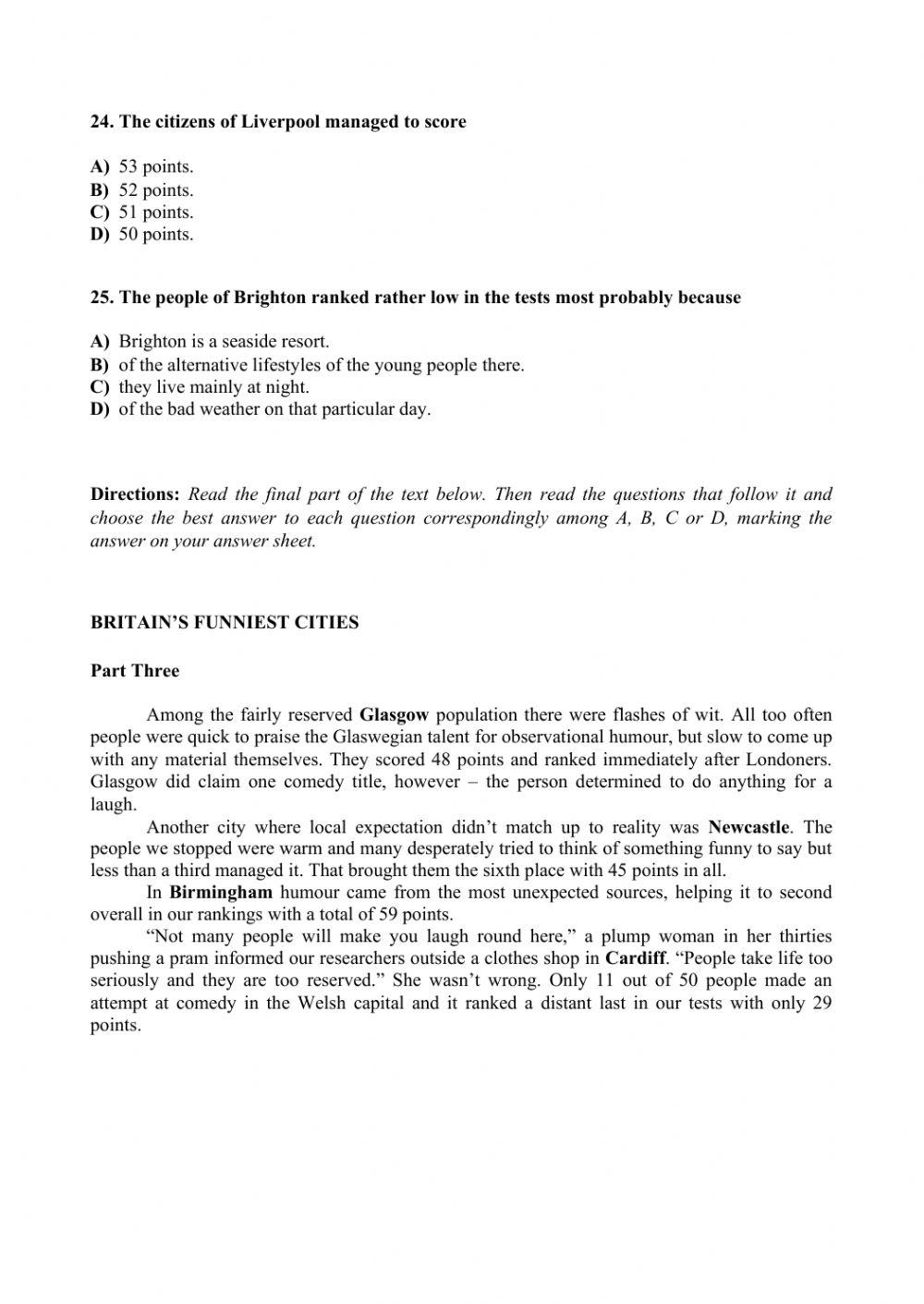 English Exam State Practice Test 17 MODULE 1&2