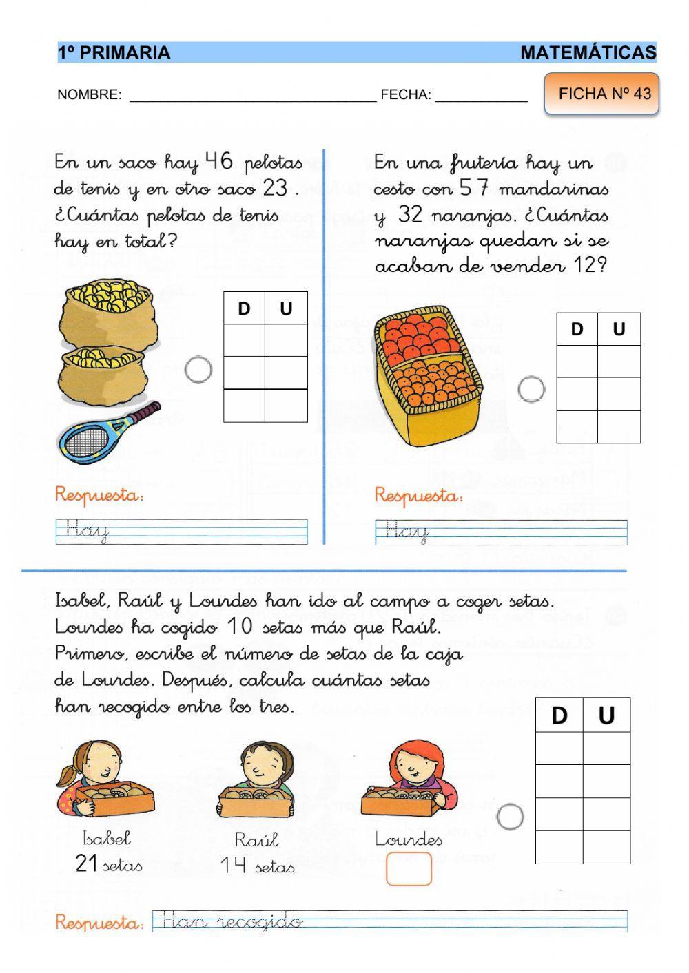 Matemáticas 1º - ficha 43
