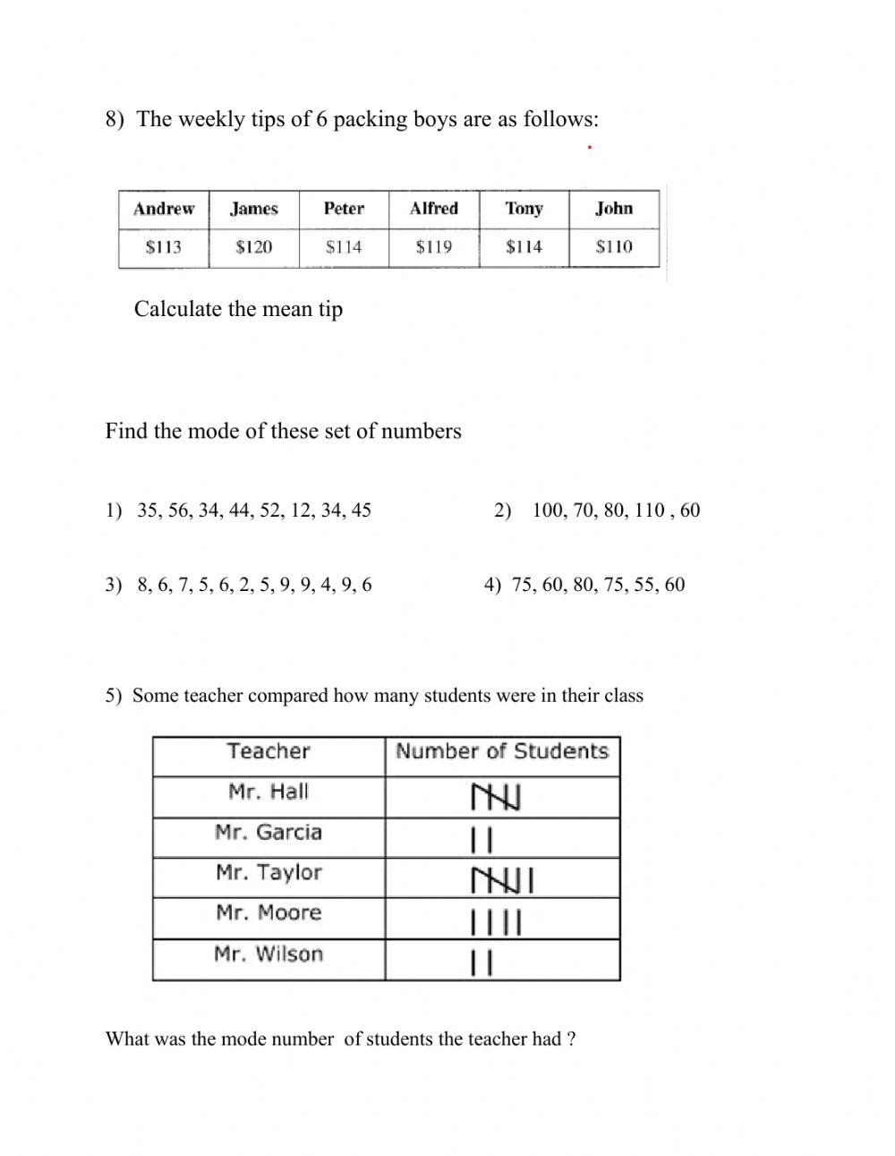 Finding the mean and mode