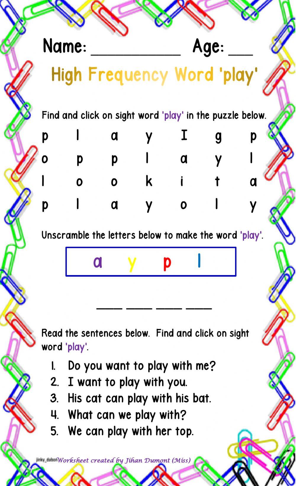 High Frequency word 'play'
